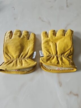 Unisex Yellow Leather Work Gloves with Warm Lining